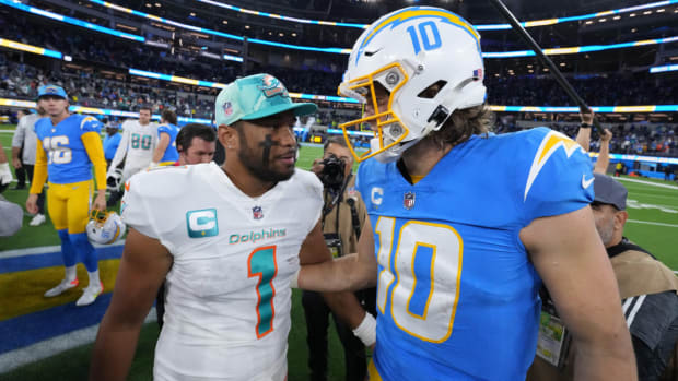 Miami Dolphins quarterback Tua Tagovailoa and Los Angeles Chargers quarterback Justin Herbert